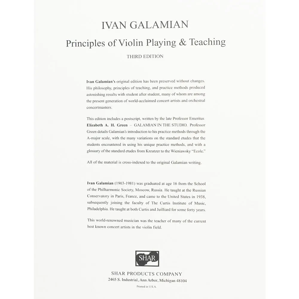 Galamian Principles of Violin Playing Geigenbuch Hardcover