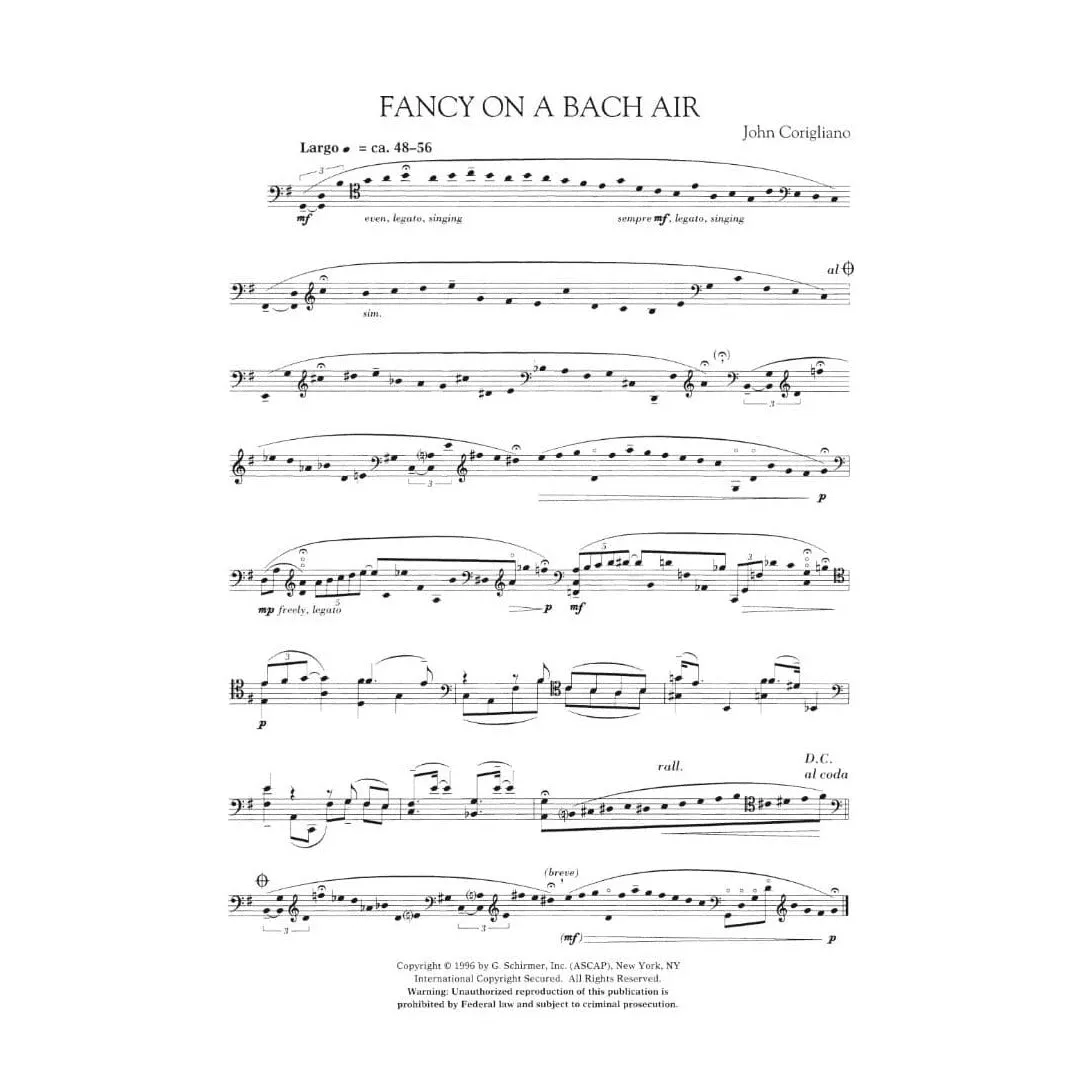 G. Schirmer Corigliano Fancy on a Bach Air Cello solo Noten