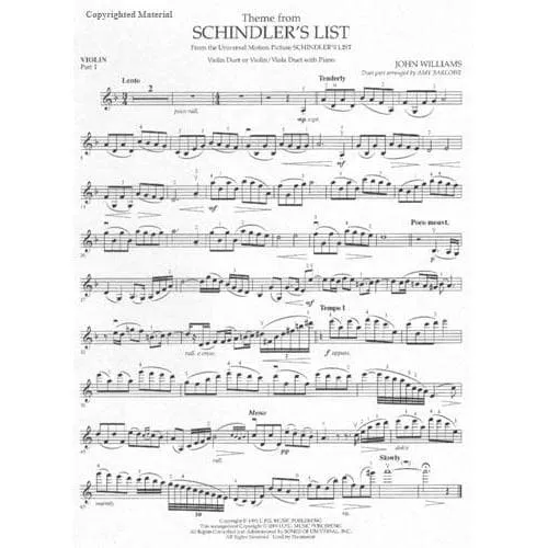 Williams Schindler's List Theme Noten 2 Violinen Klavier A3-A4