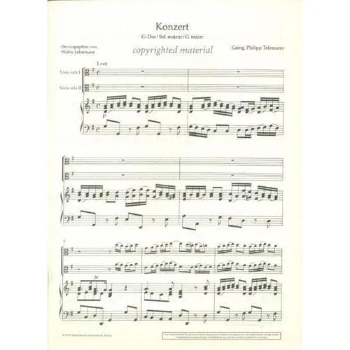 Shar Music Telemann Konzert G-Dur TWV 52:G3 Bratschennoten Klavier