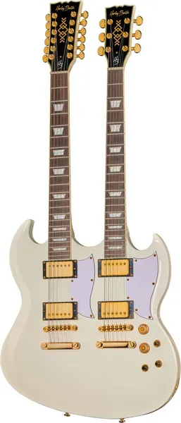 Harley Benton DC-Custom II 612 Doppelhals-Gitarre weiß