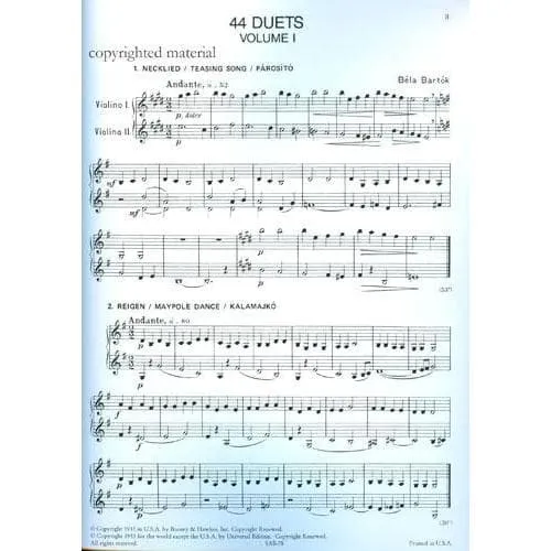 Shar Music Bartók 44 Duos Vol.1 Violin Noten Nr.1-25