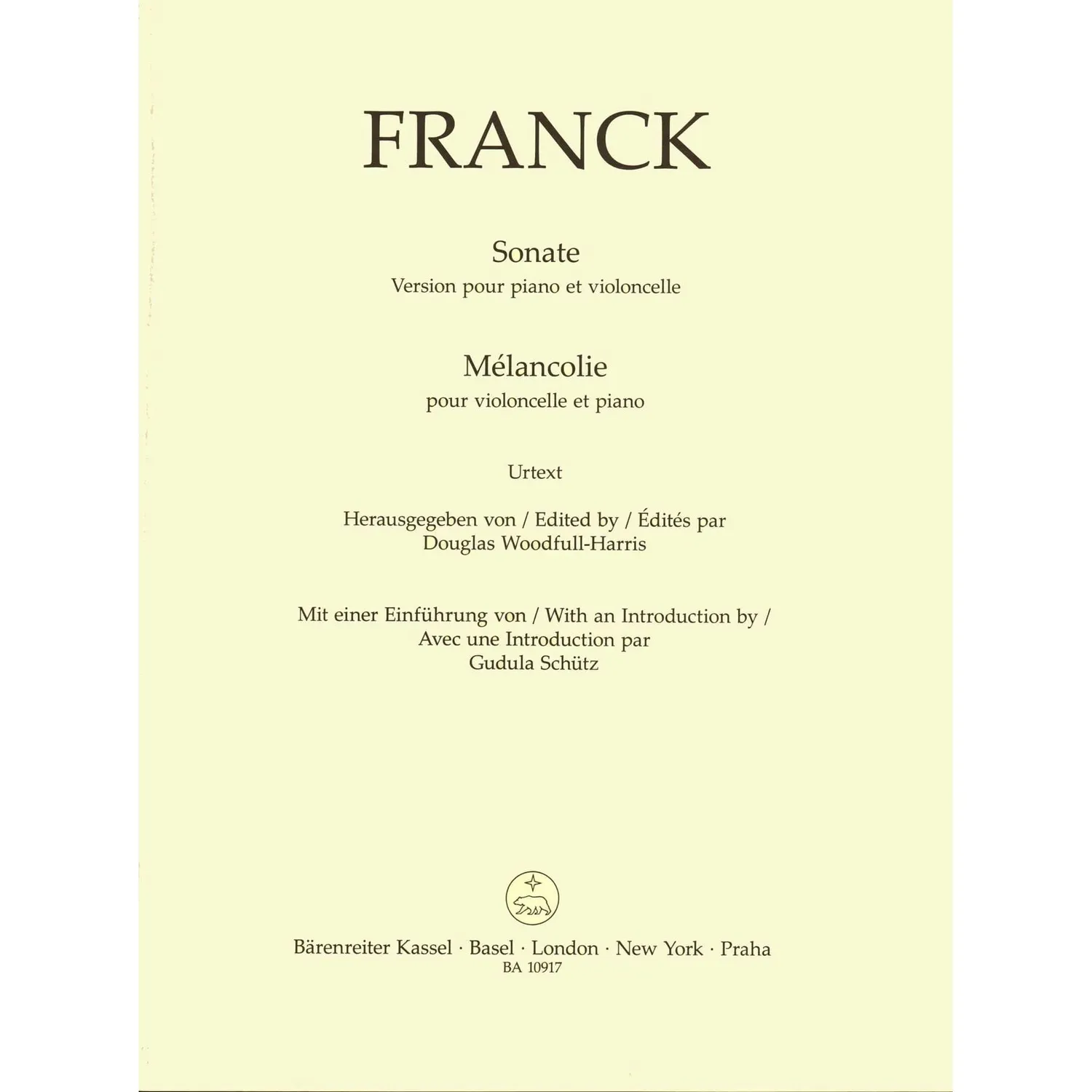 Bärenreiter Franck Sonata Melancolie Noten Cello Klavier Urtext