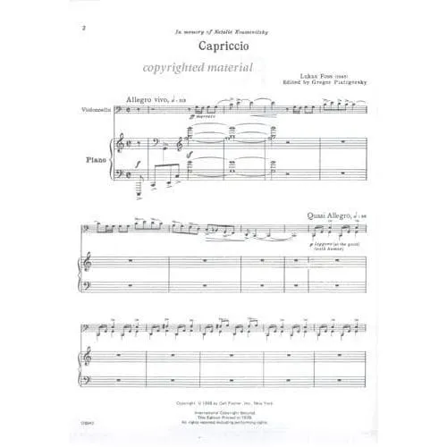 Shar Music Foss Capriccio Cello-Klavier-Noten Piatigorsky
