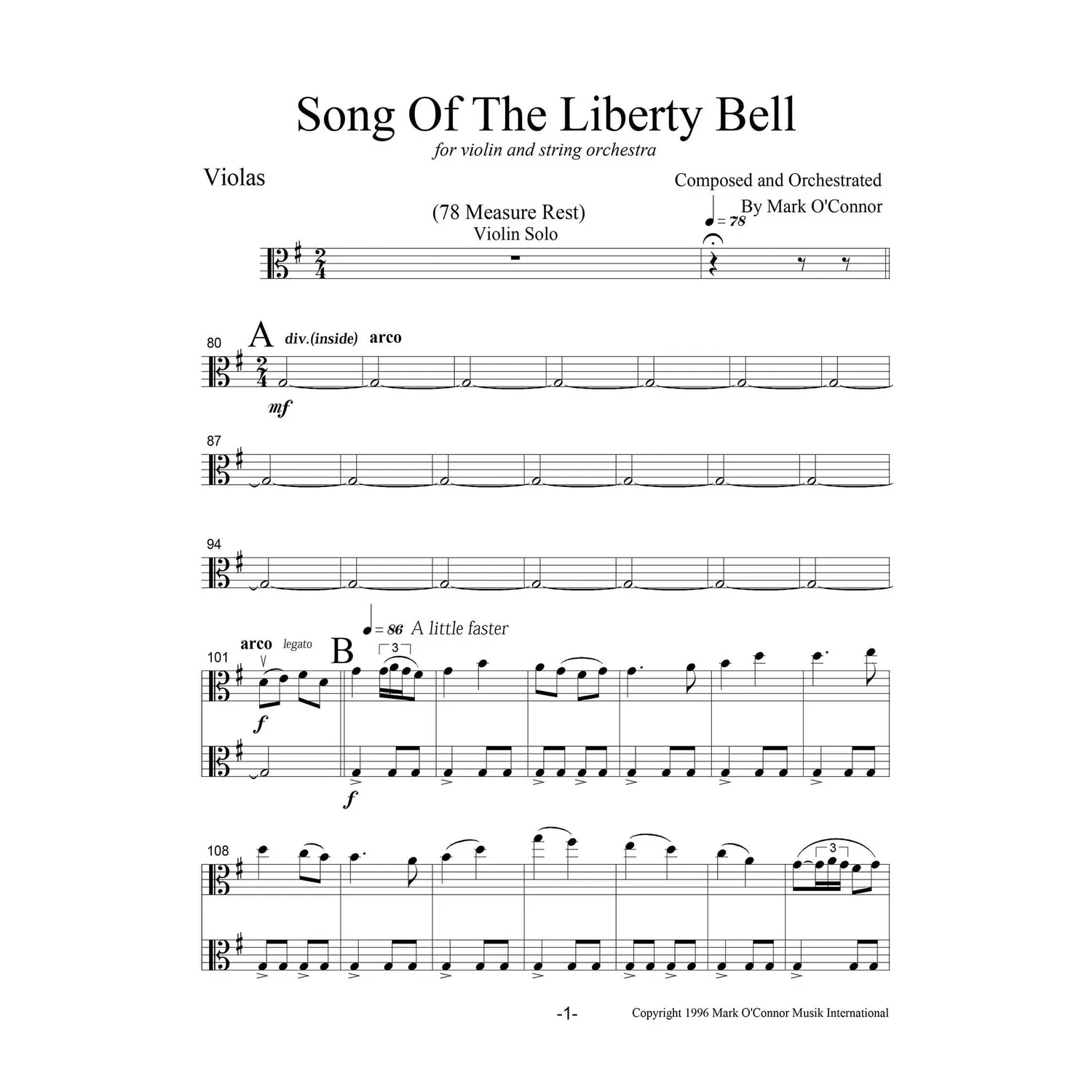 O'Connor Song of the Liberty Bell Noten Violine Streicher Download