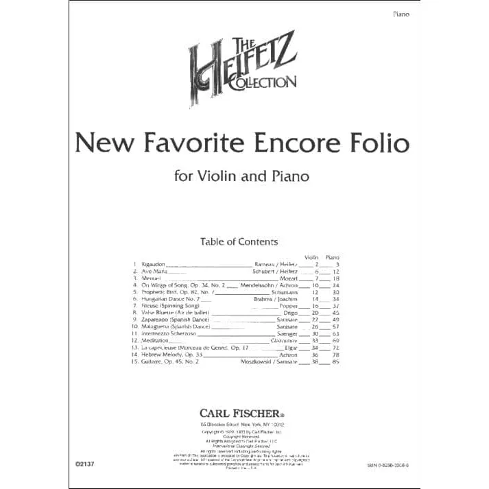 Heifetz New Favorite Encore Folio Violinnoten Klavier