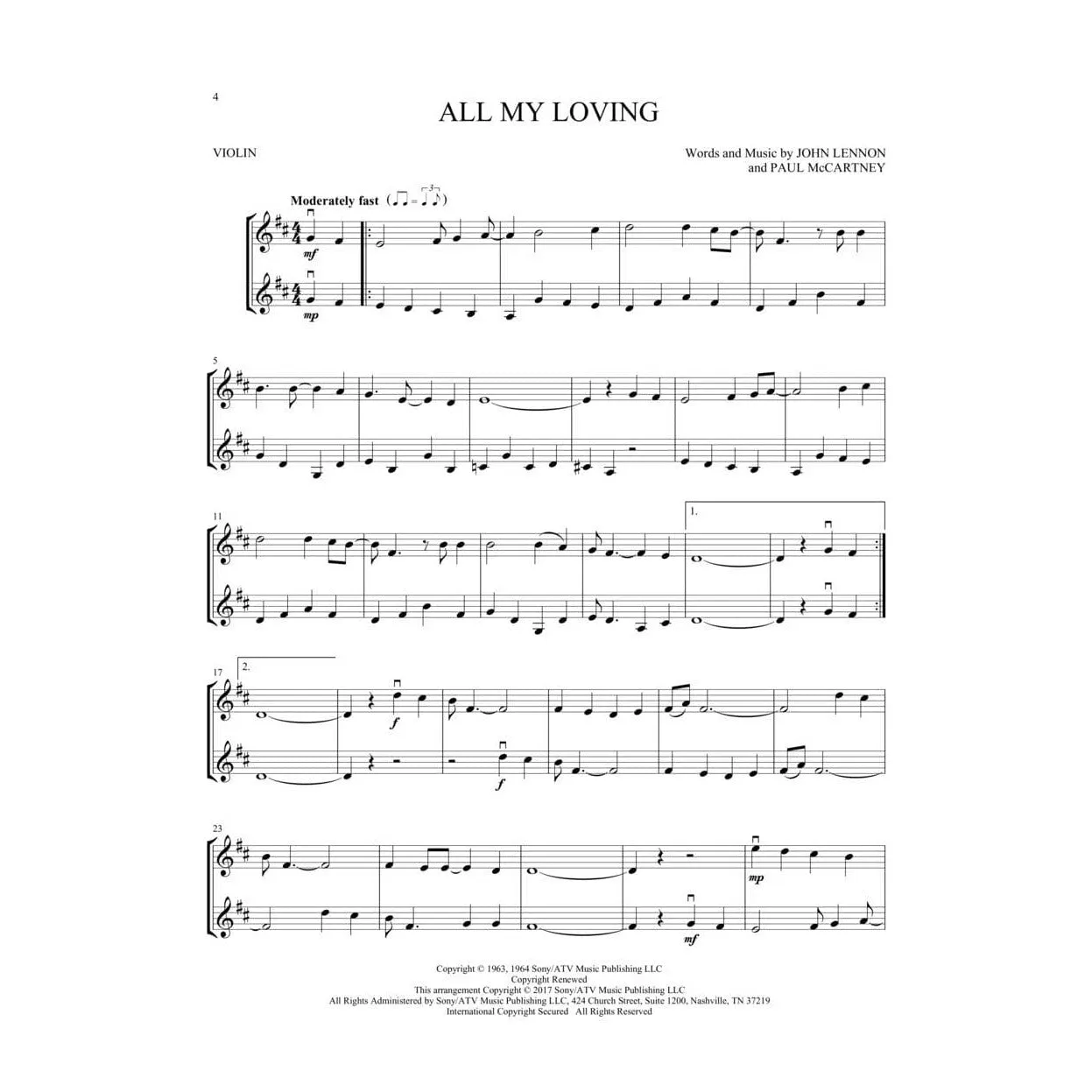 Hal Leonard Beatles Violinen-Duette Noten 2 Violinen