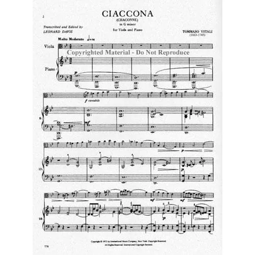 Shar Music Vitali Chaconne g-Moll Viola Klaviernoten