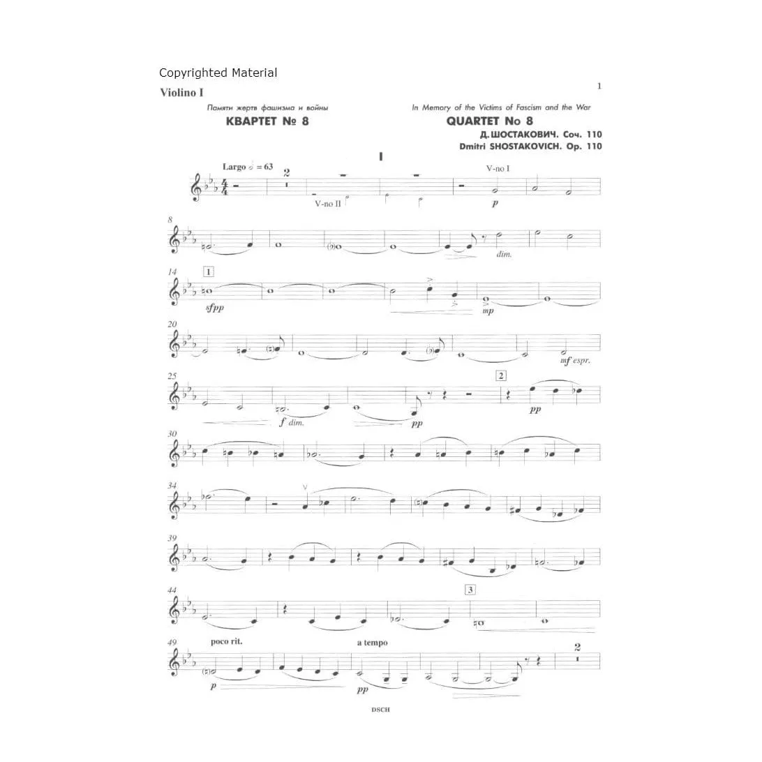DSCH Schostakowitsch Quartett Nr.8 op.110 Stimmensatz c-moll