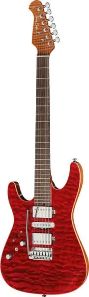 Harley Benton Fusion-IV HSH LH RW E-Gitarre Quilt Raspberry
