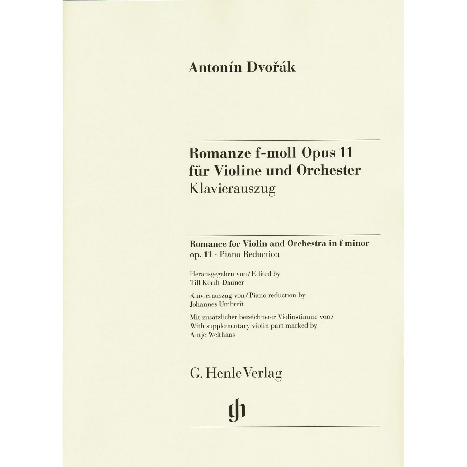 Dvorak Romance Opus 11 f-Moll Violinnoten Henle Urtext
