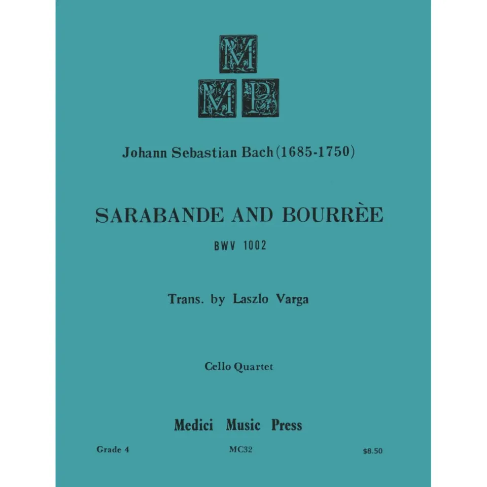 Bach Sarabande Bourrée BWV 1002 Noten für 4 Celli Varga