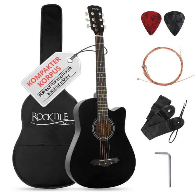 Rocktile WSD-5C-BK Slim Westerngitarre Set Schwarz Dreadnought