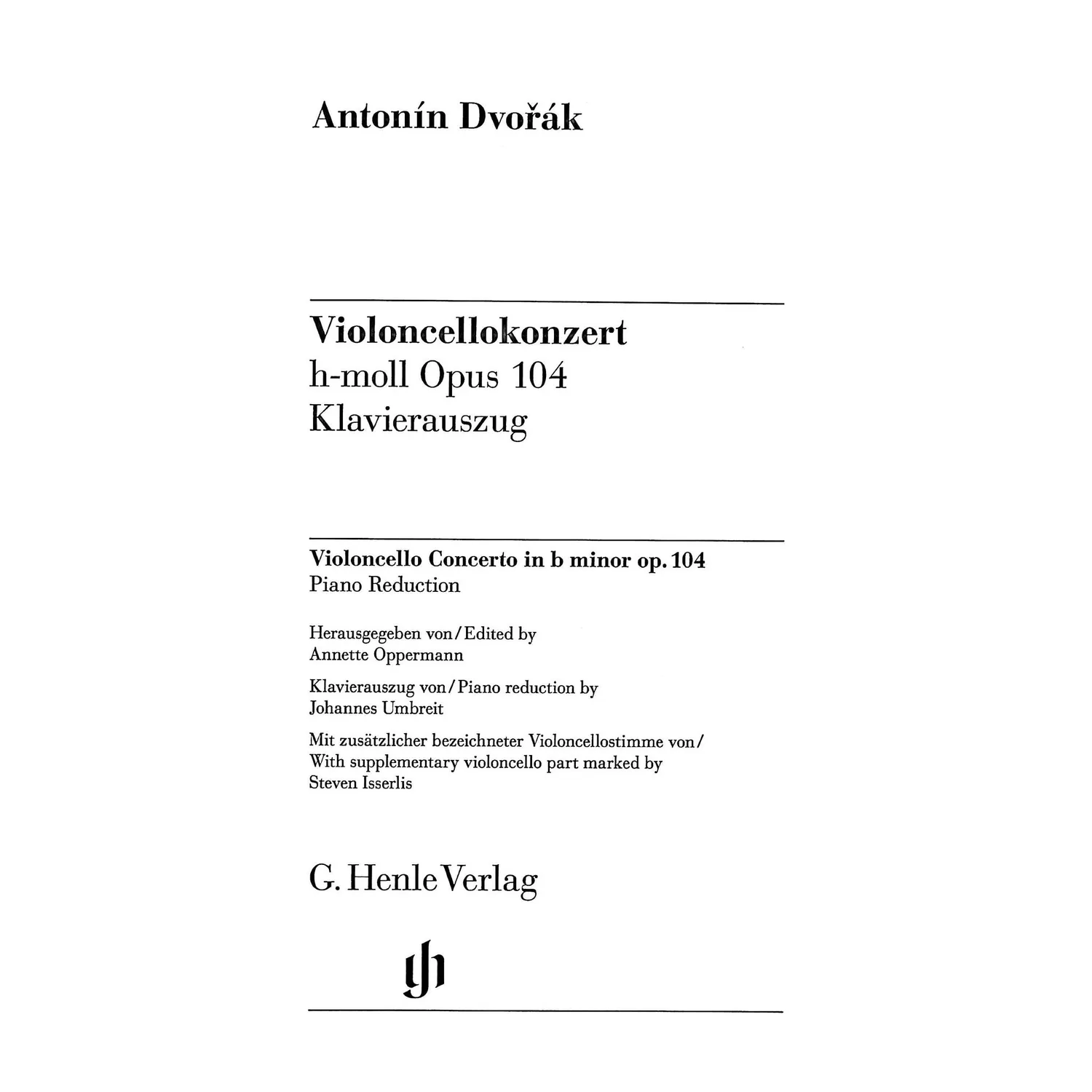 Henle Dvorak Cellokonzert h-moll op.104 Noten Klavierauszug Urtext