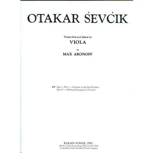 Shar Music Sevcik School of Technics Op.1 Teil 1 Noten Viola