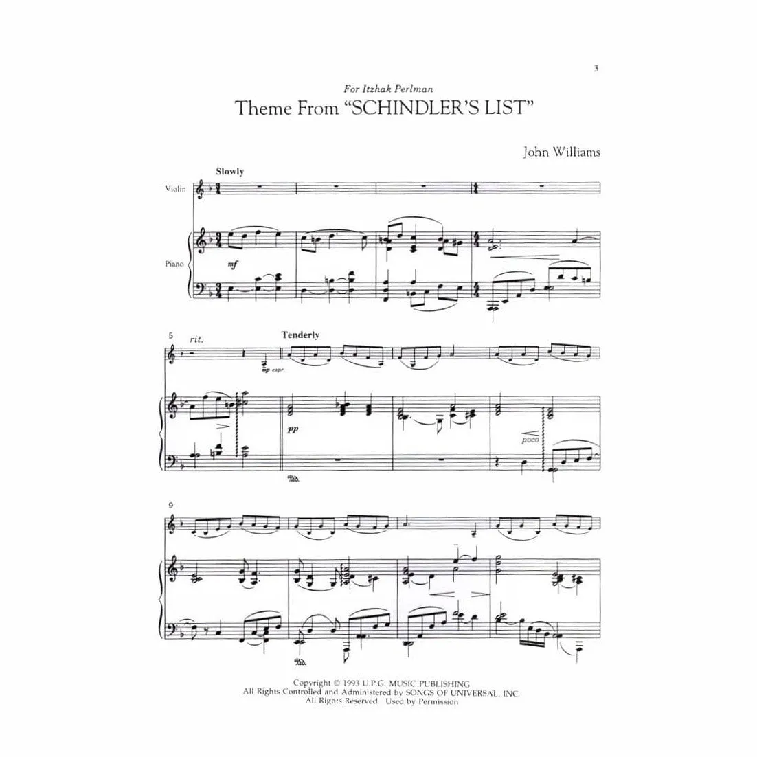 Hal Leonard Williams Schindlers List Violine Noten Klavier