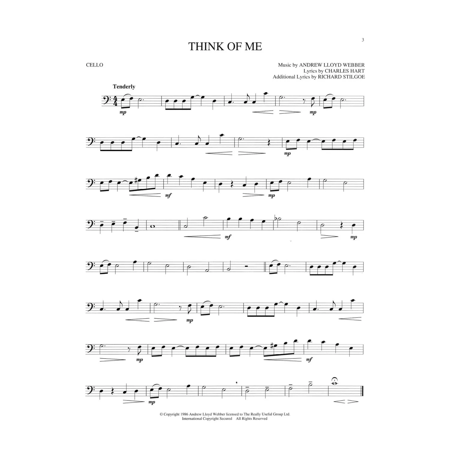 Phantom der Oper Cello Solo Hal Leonard Noten