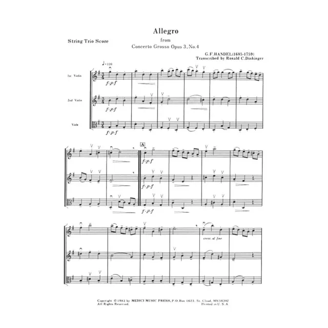 Händel Allegro Concerto grosso Op.3 Nr.4 2 Violinen Viola Trio