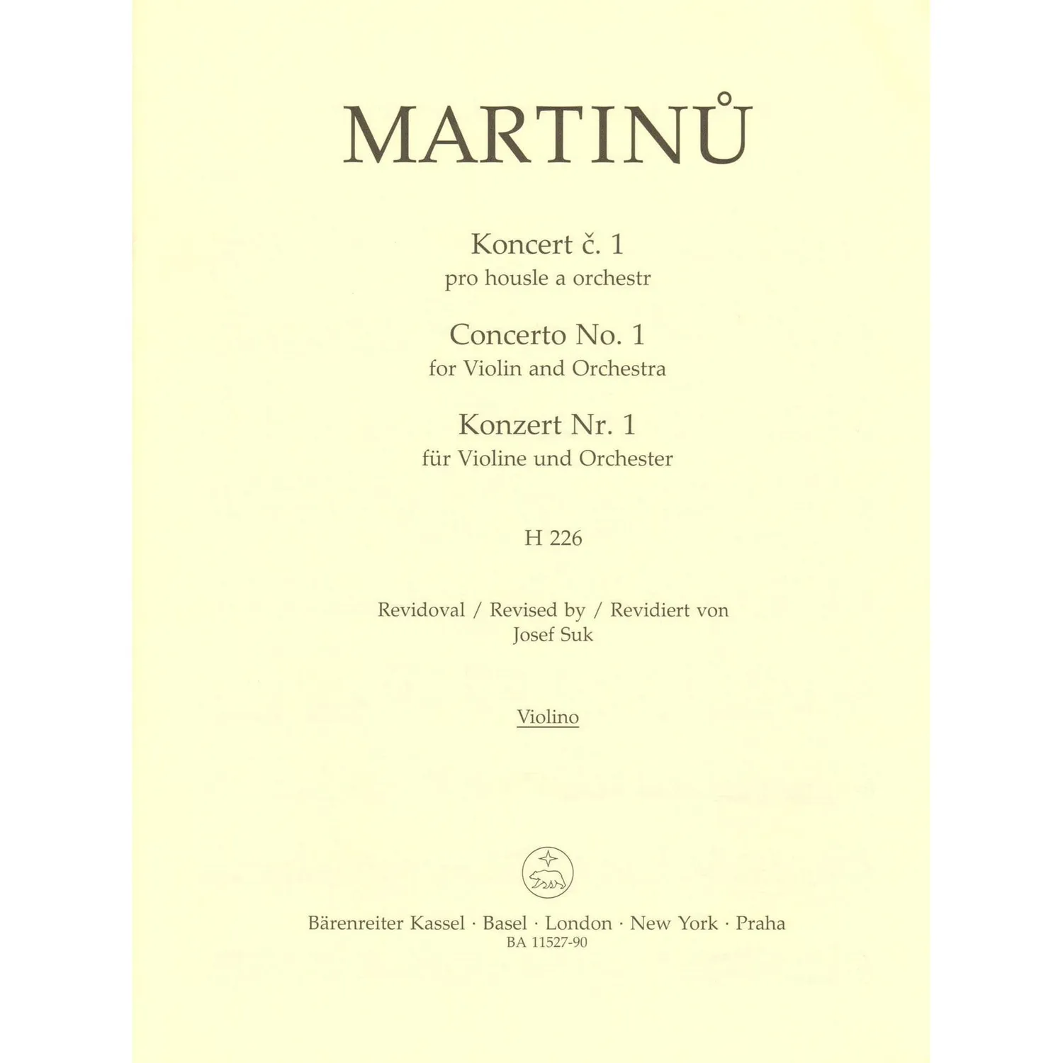 Bärenreiter Martinů Konzert Nr.1 Noten Violine Klavier
