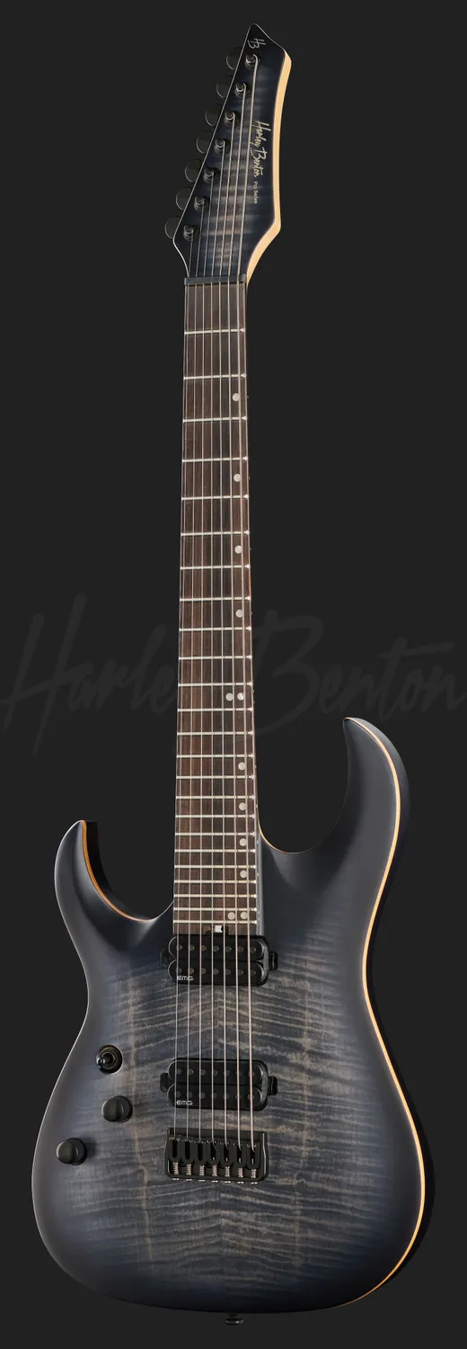 Harley Benton Amarok-7 E-Gitarre LH Flame Burst 7-saitig EMG