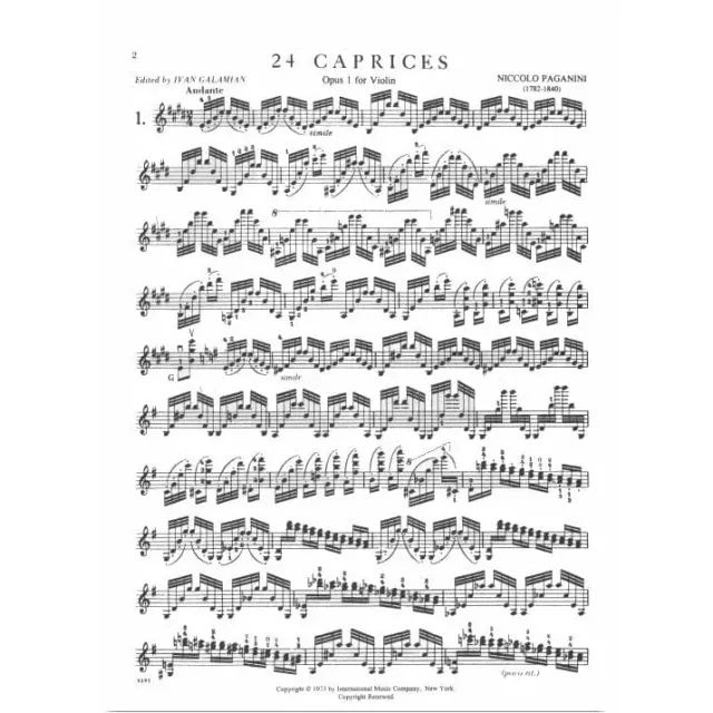 International Paganini 24 Capricen Op.1 Galamian Noten Violine Solo