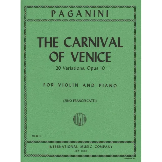 Paganini Karneval Venedig op.10 Violin-Noten 20 Var.