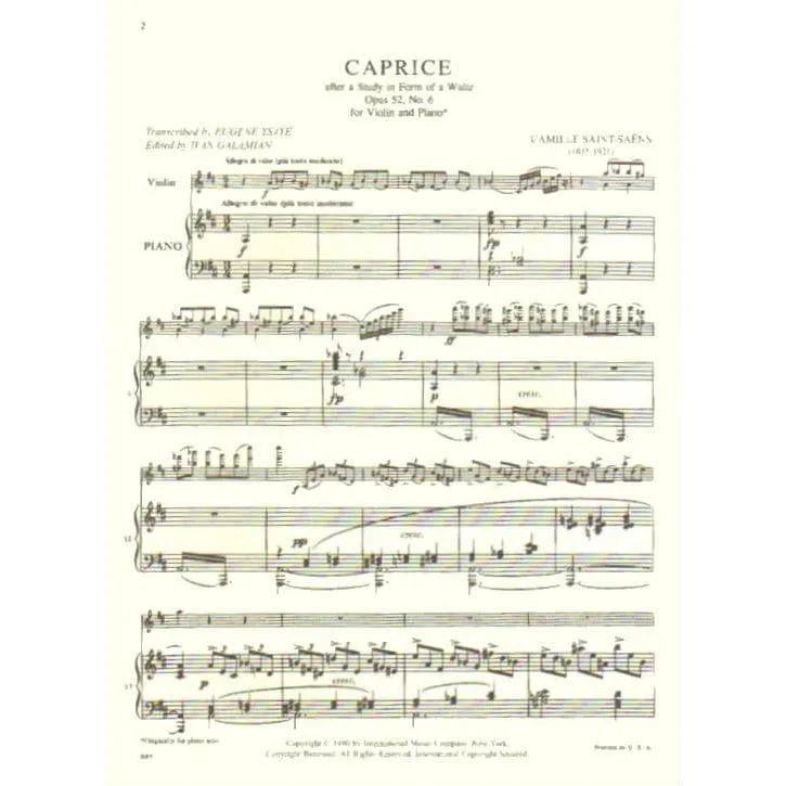 Saint-Saens Caprice Opus 52 Nr 6 Violinnoten Klavier