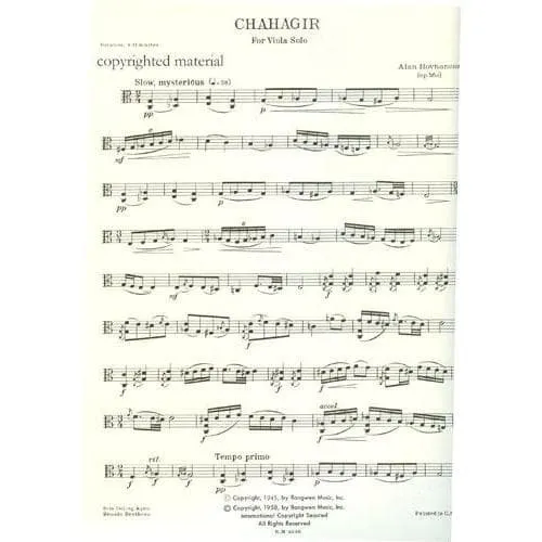 Rongwen Hovhaness Chahgir Op. 56A Bratschennoten Viola Solo