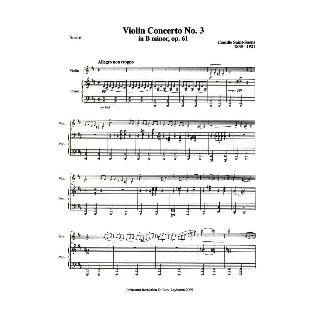 Shar Music Saint-Saëns Op 61 Klavierbegleitung Violine