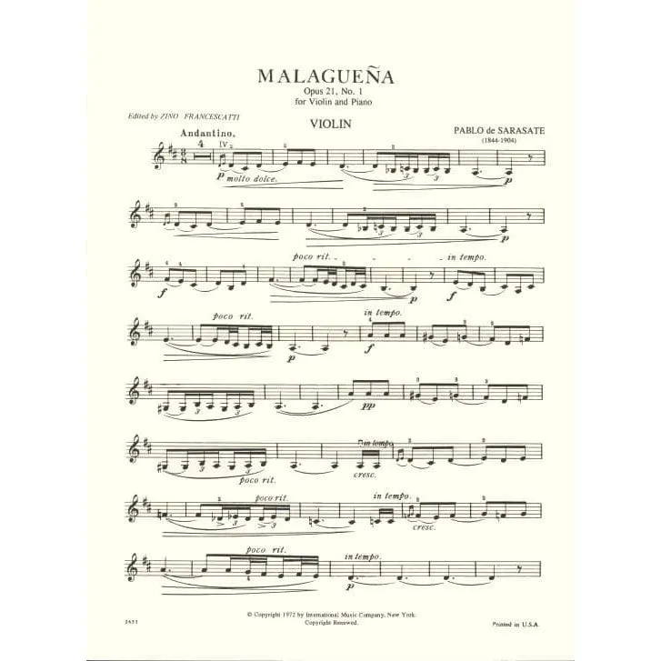 International Sarasate Malagueña Op 21 Nr 1 Violinennoten Violine