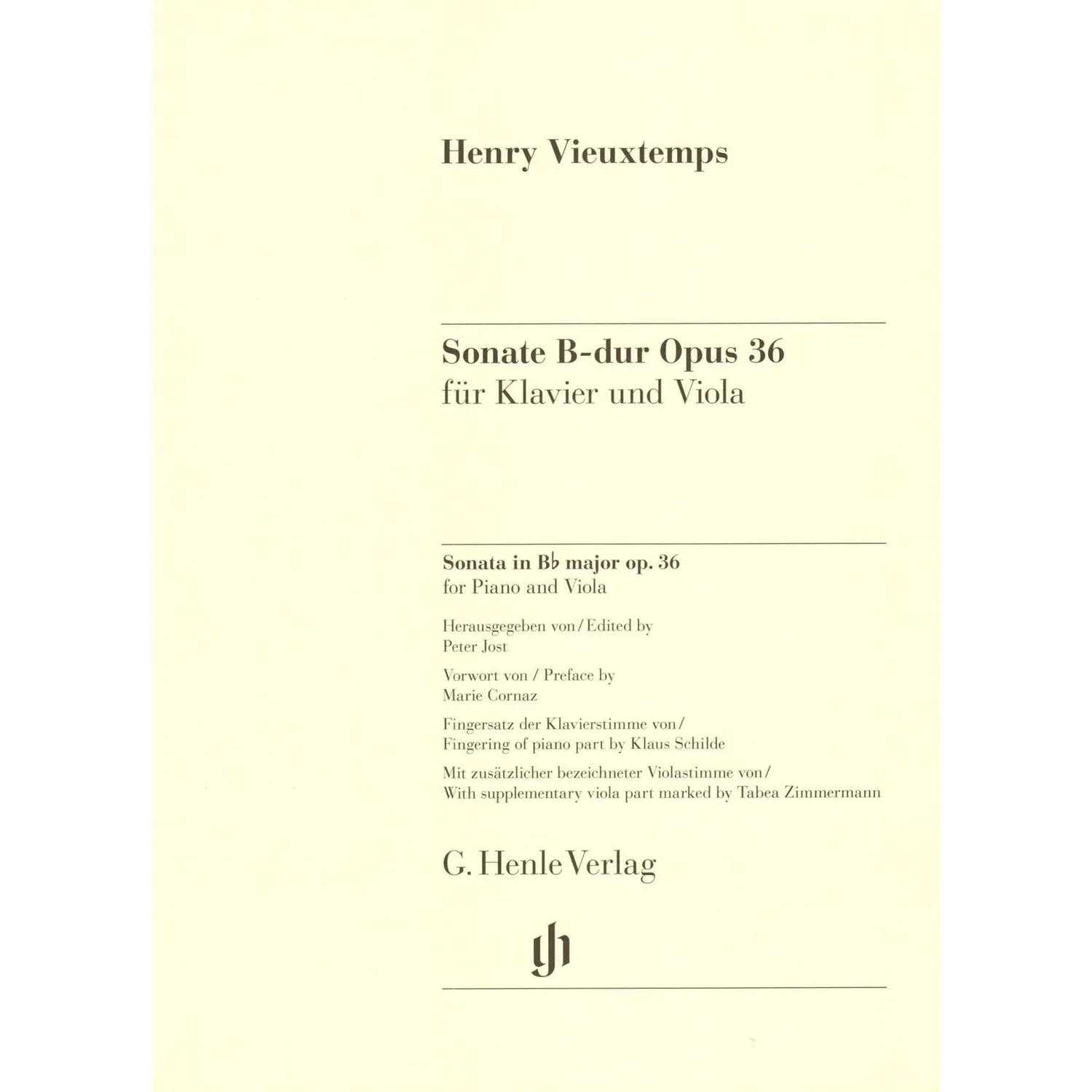 Henle Vieuxtemps Sonate B-Dur op. 36 Bratschennoten Klavier