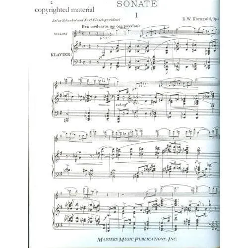 Shar Music Korngold Sonate Op.6 Violinennoten Klavier
