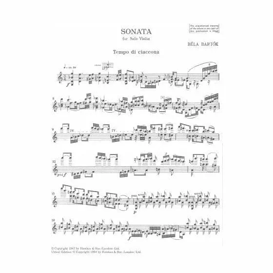 Boosey & Hawkes Bartók Sonate Sz 117 Noten Violine solo