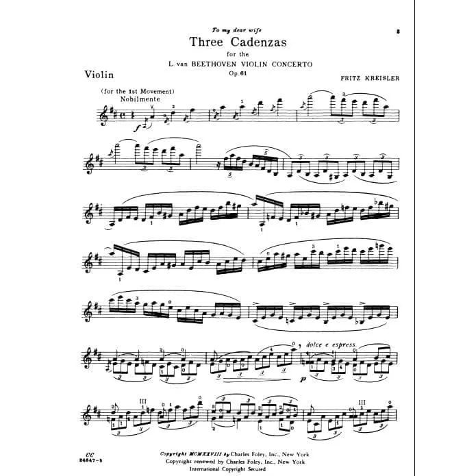 Carl Fischer Beethoven Kadenzen Op. 61 Kreisler Violine