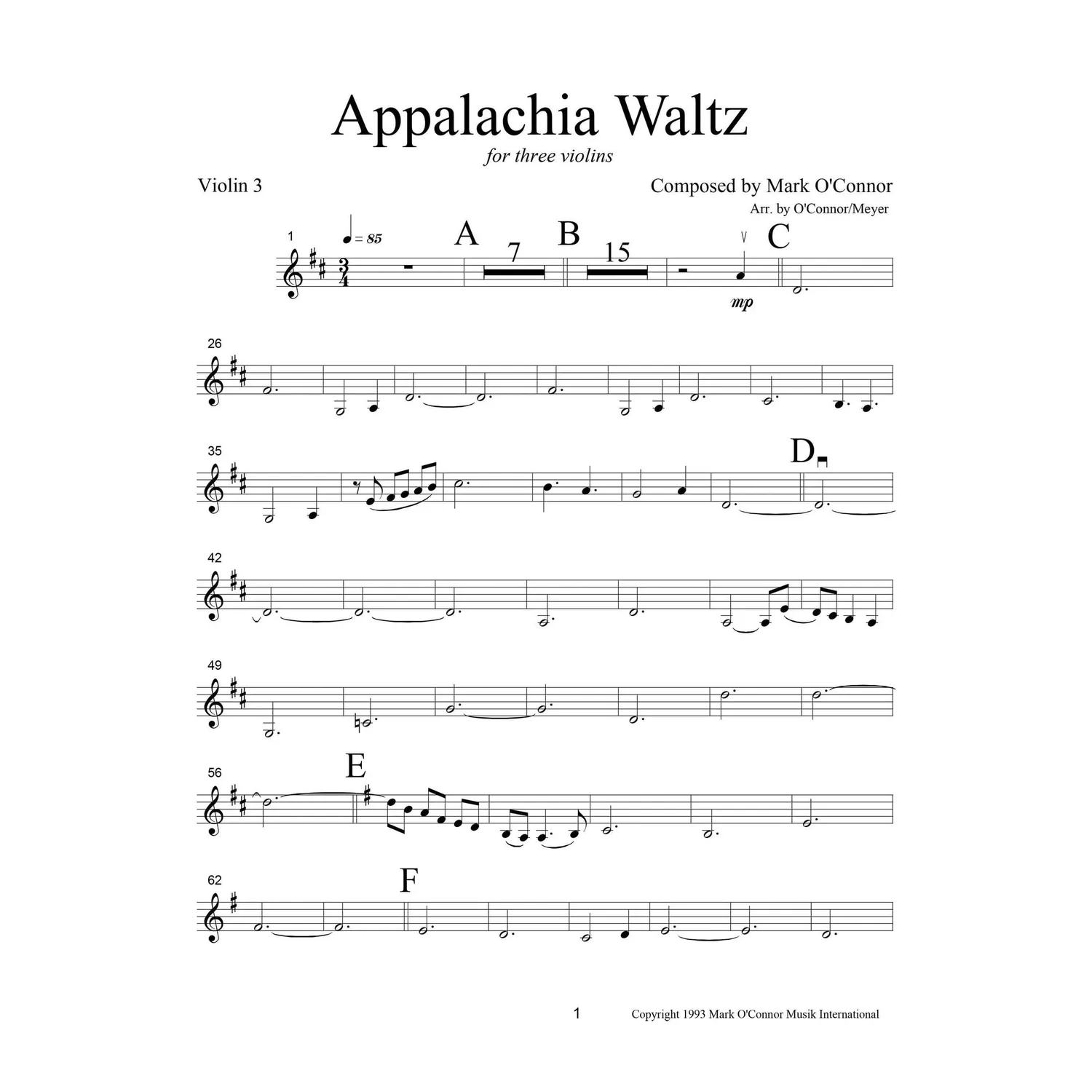 Mark O’Connor Appalachia Waltz Noten Violine 3 Download