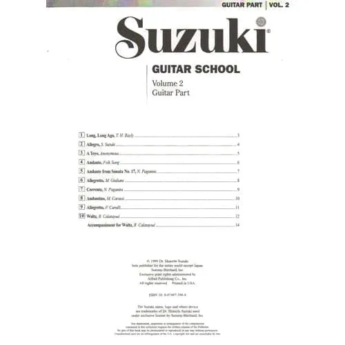 Suzuki Guitar School Volume 2 Gitarrennoten Band 2 Anfänger