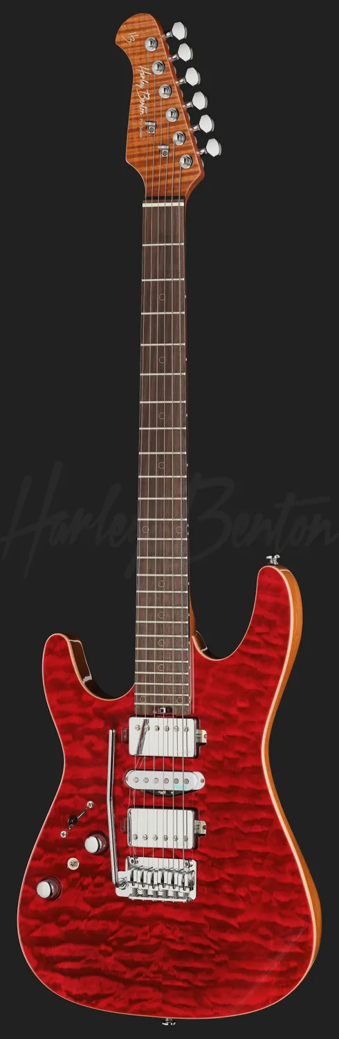 Harley Benton Fusion-IV HSH LH RW E-Gitarre Quilt Raspberry