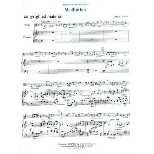 Schirmer Bloch Meditation Bratschennoten mit Klavier