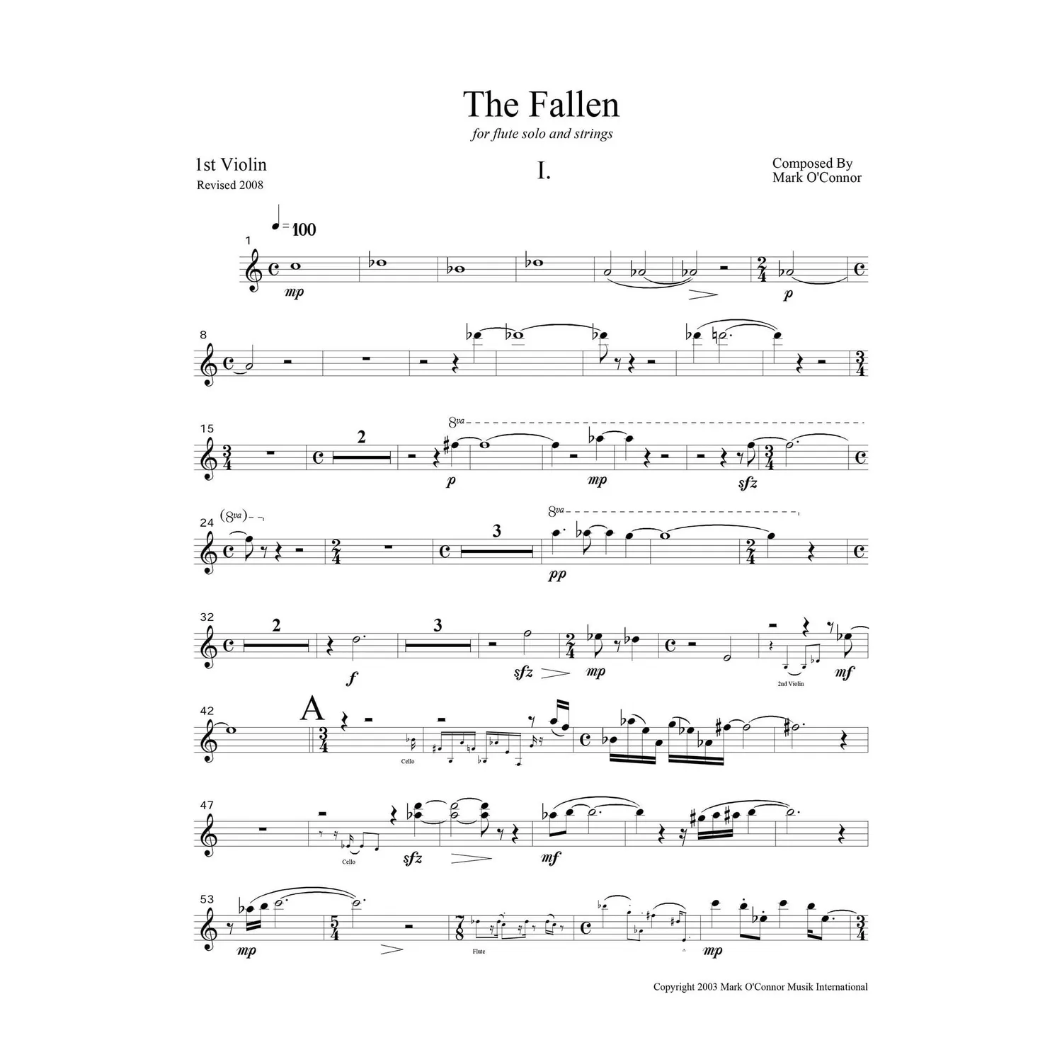 Shar Music O'Connor The Fallen Noten 1. Violine Download