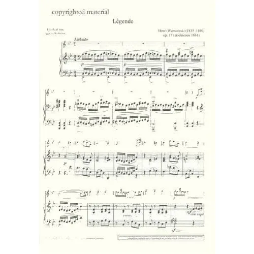 Wieniawski Legende Op.17 Violinenoten mit Klavier Schott