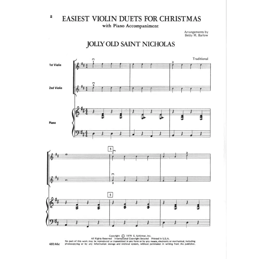 Schirmer Barlow Easiest Violin Duets Christmas 1 Noten Violine