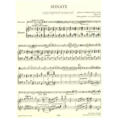 Peters Brahms Sonate Nr.1 e-moll Op.38 Cellonoten Klengel