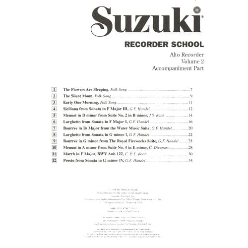 Shar Suzuki Recorder School Klavierbegleitung Alt Vol.2