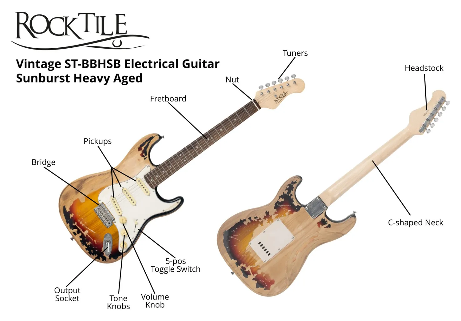 Rocktile Vinstage ST-BBHSB E-Gitarre Sunburst Relic