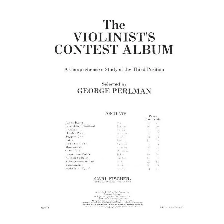 Carl Fischer Violinist's Contest Album Violinnoten Dritte Lage
