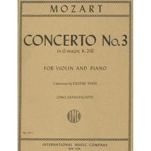 International Music Mozart Konzert Nr. 3 G-Dur K 216 Noten Violine Klavier