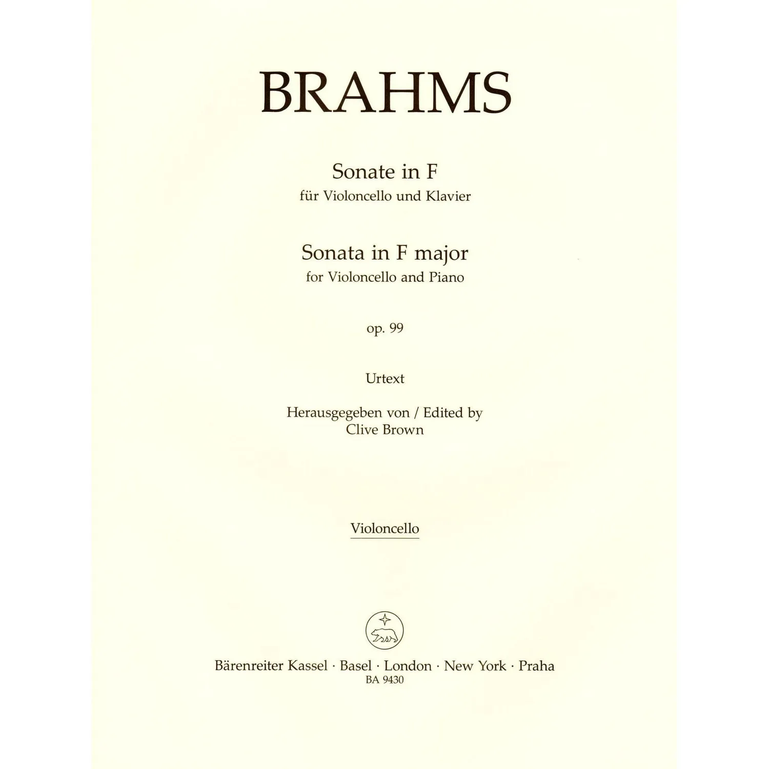 Brahms Cellosonate F-Dur op 99 Noten Bärenreiter Urtext