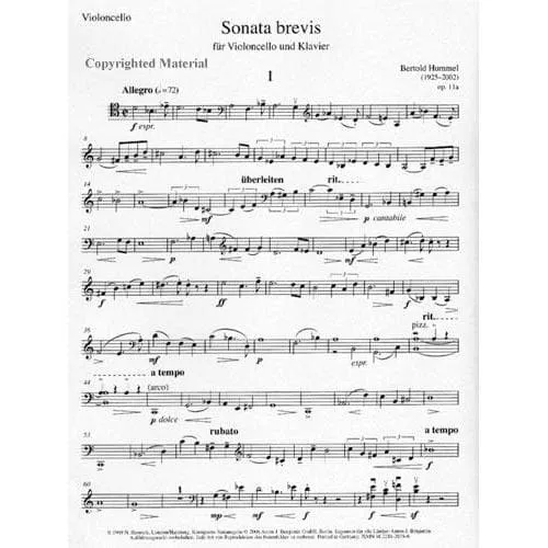 Hummel Sonata brevis op. 11a Cello Noten Klavier