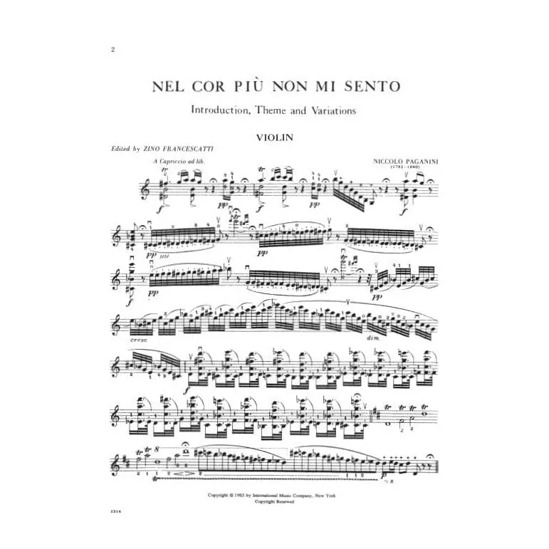 International Paganini Nel Cor Op.38 Violinnoten Solo