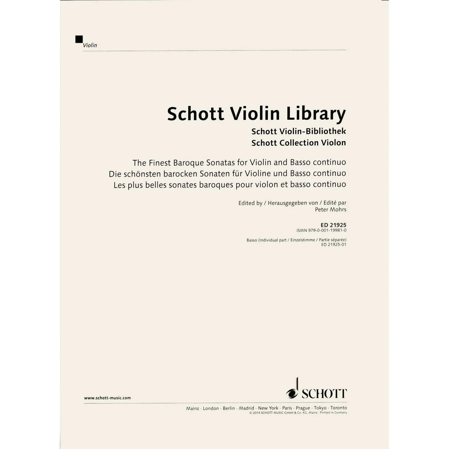 Schott Finest Baroque Sonatas Noten für Violine Continuo